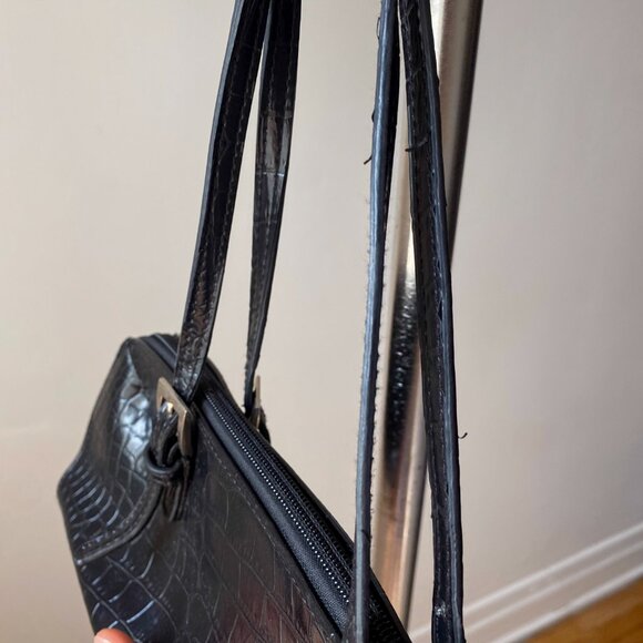 🍂 Y2K Vintage Black Crocodile Print Sleek Baguette Shoulder Bag - Picture 3 of 7